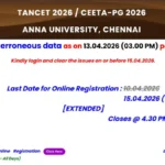 TANCET 2026 Registration Last Date Extended to Apr 15