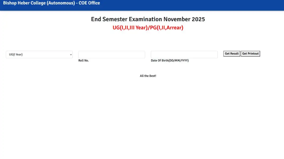 BHC Result 2026: Check Bishop Heber College Marks